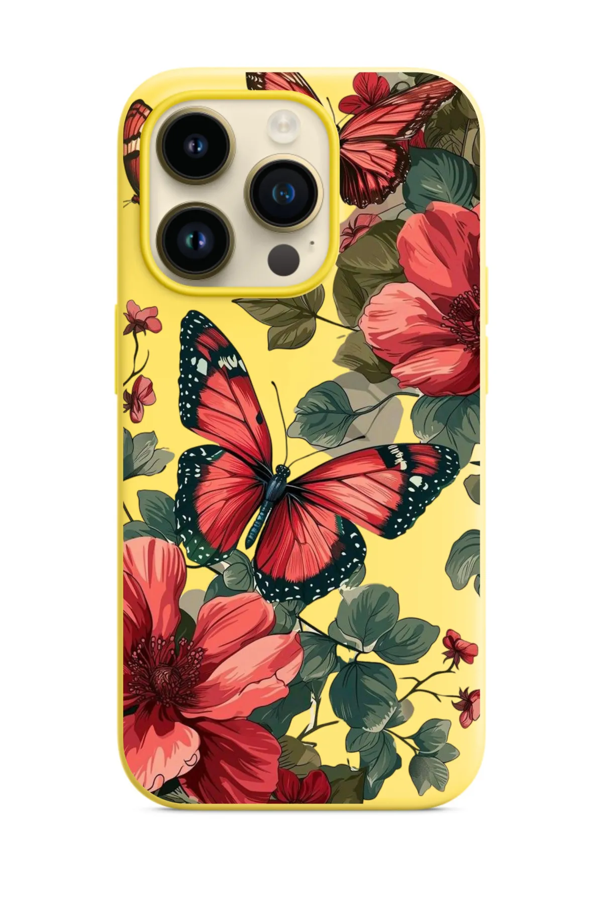 Kırmızı Kelebek ve Çiçek Desenli Telefon Kılıfı 1 Kırmızı Kelebek ve Çiçek Desenli Telefon Kılıfı