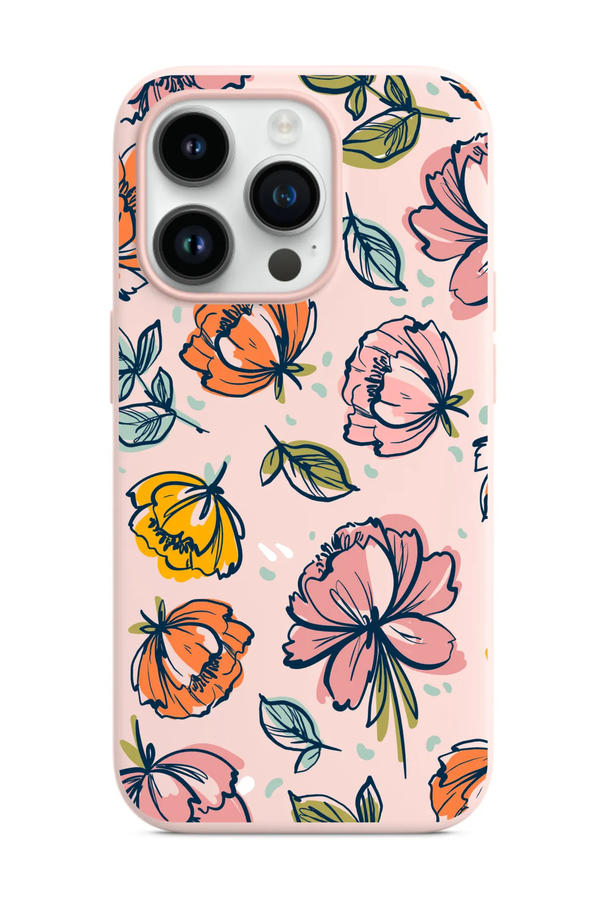 Pembe Turuncu Çiçek Desenli Telefon Kılıfı 1 Pembe Turuncu Çiçek Desenli Telefon Kılıfı